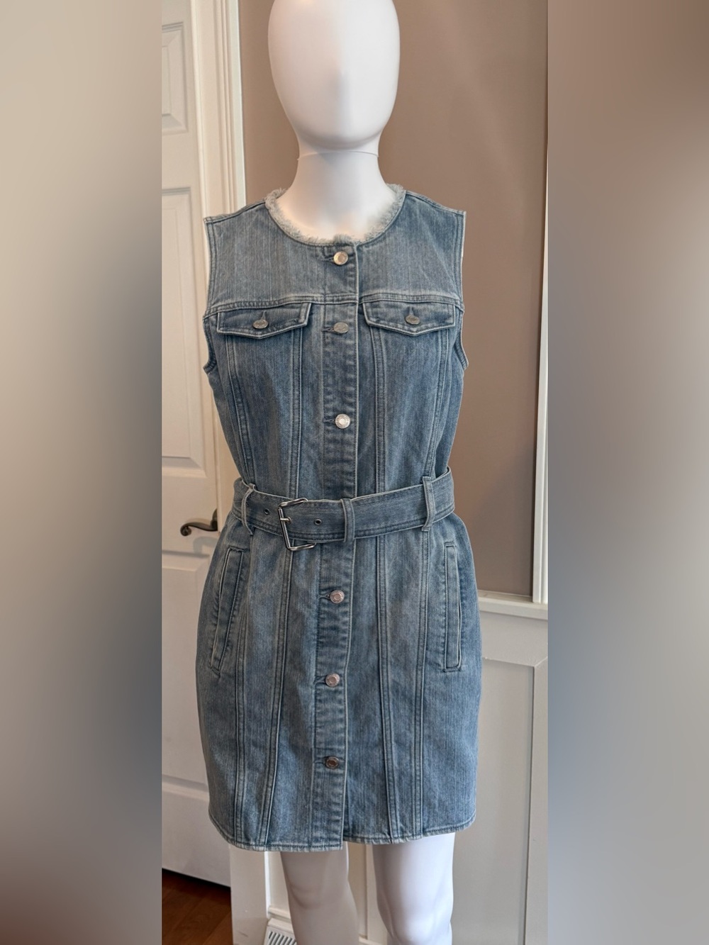Michael Kors Light Blue Denim Sleeveless Button-Front Dress with Belt